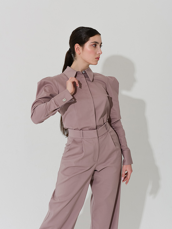 Рубашка с манжетом под запонки «пыльная роза»